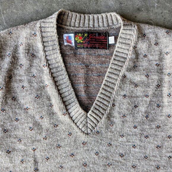 Vintage Jersild Neenah Wisconsin Beige Patterned Knit Sweater Vest large - Picture 2 of 6